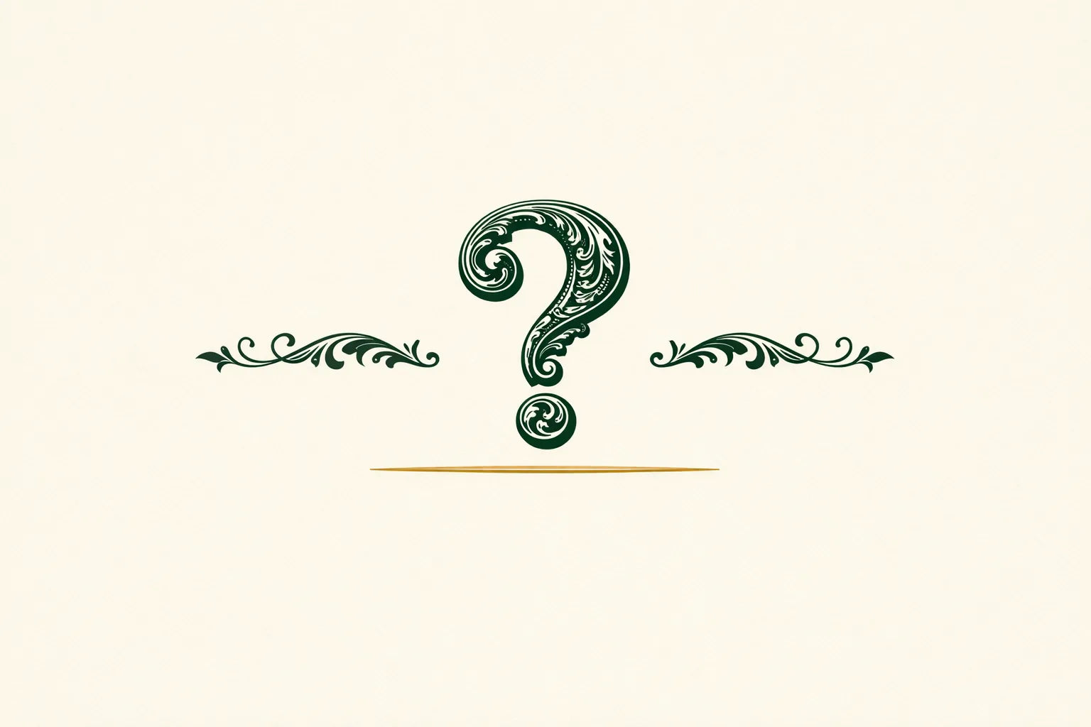Decorative old-world question mark motif with a gold underline