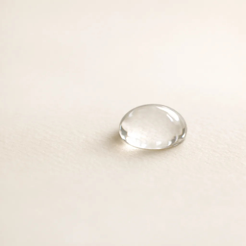 A single clear water droplet catching the light