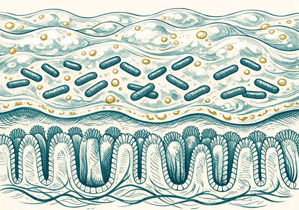 Illustration of Akkermansia muciniphila in the gut mucus layer