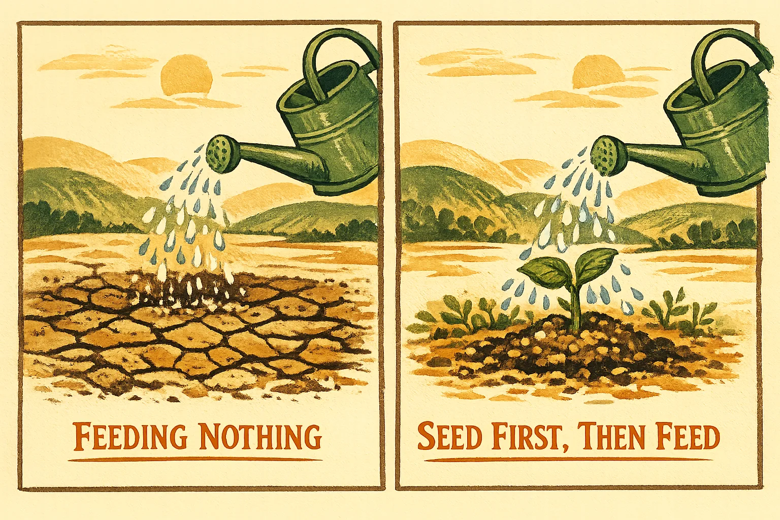 Feeding nothing against seed first, then feed
