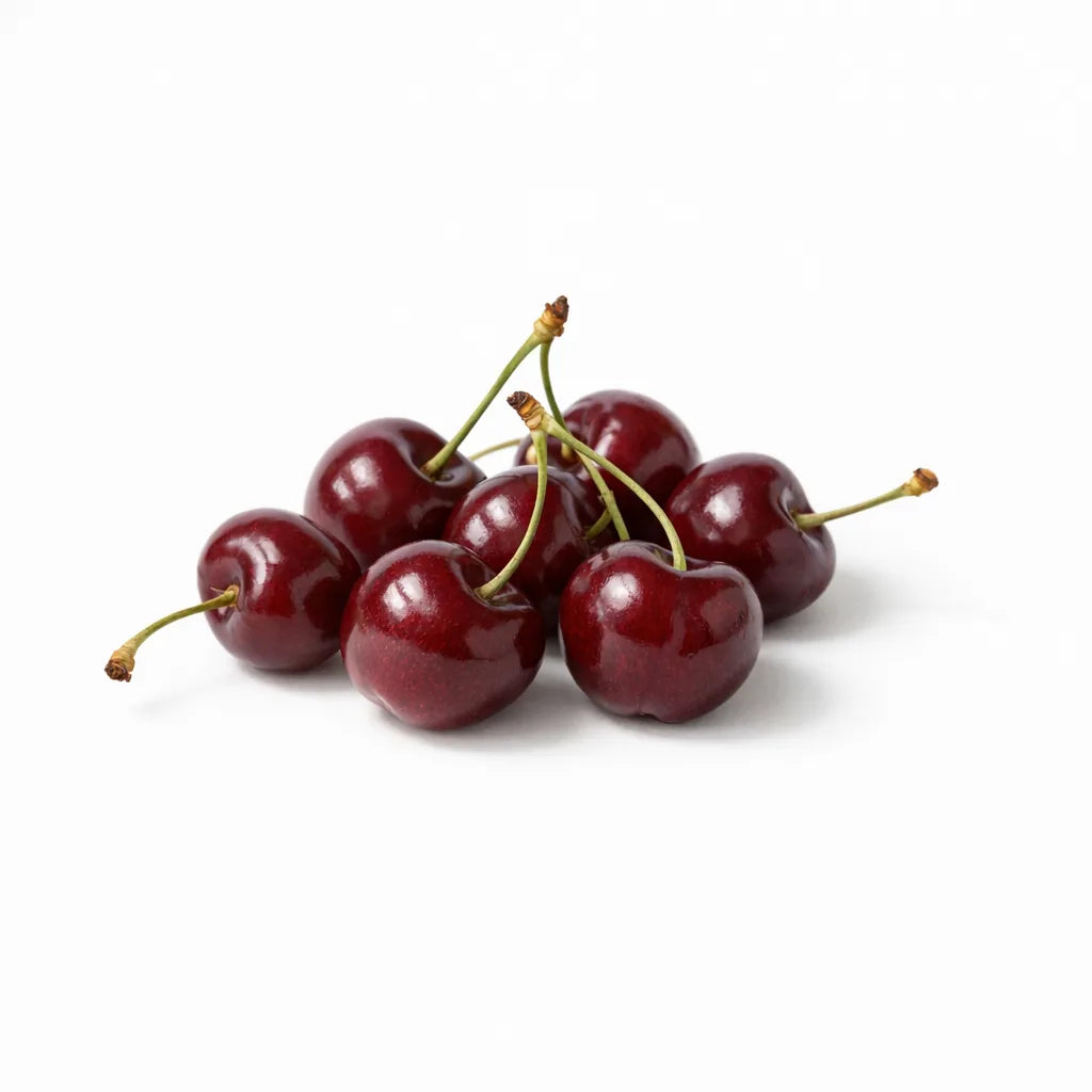Dark red cherries with stems