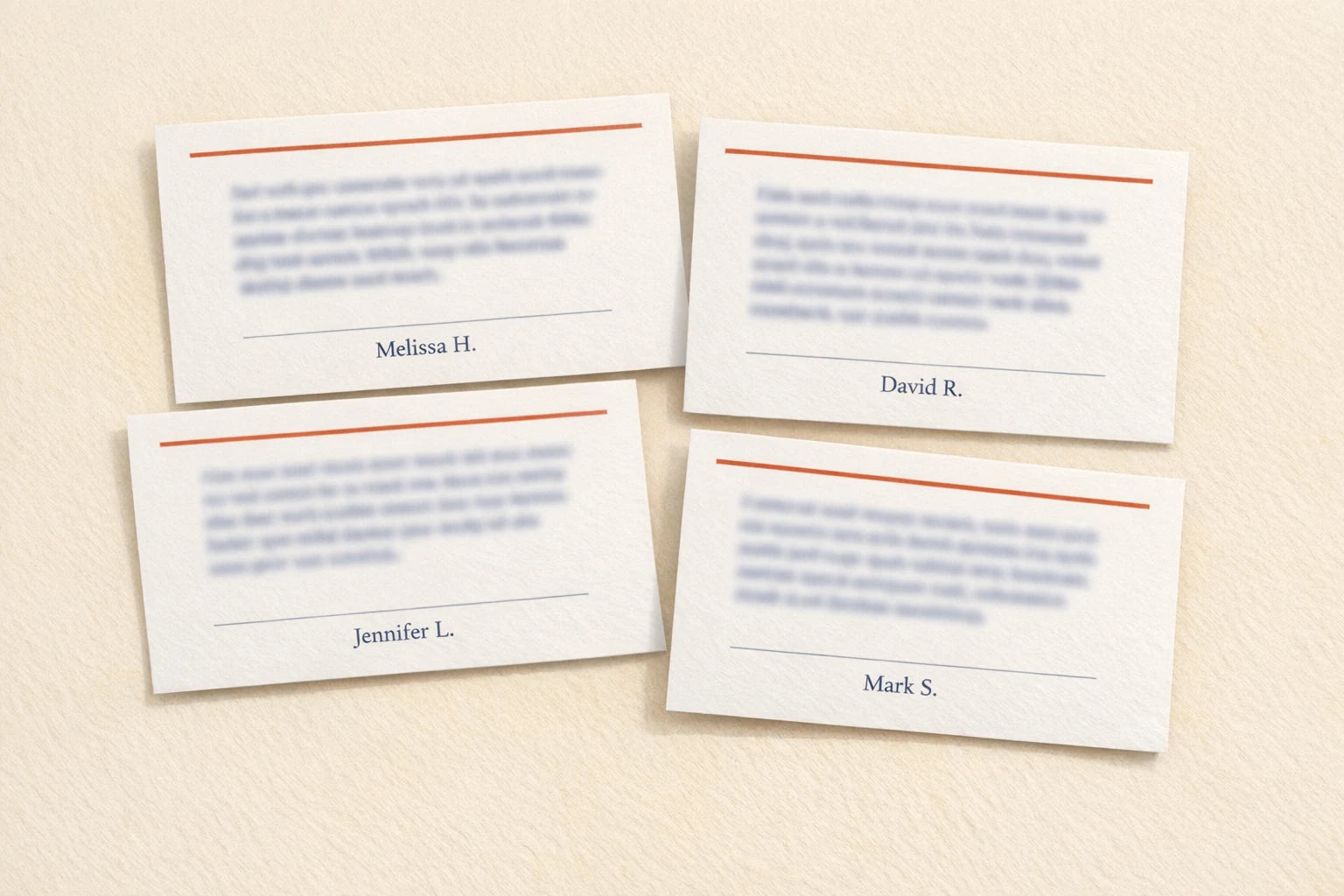 Warm editorial collage of four plain story cards on a cream background, with no star ratings or badges