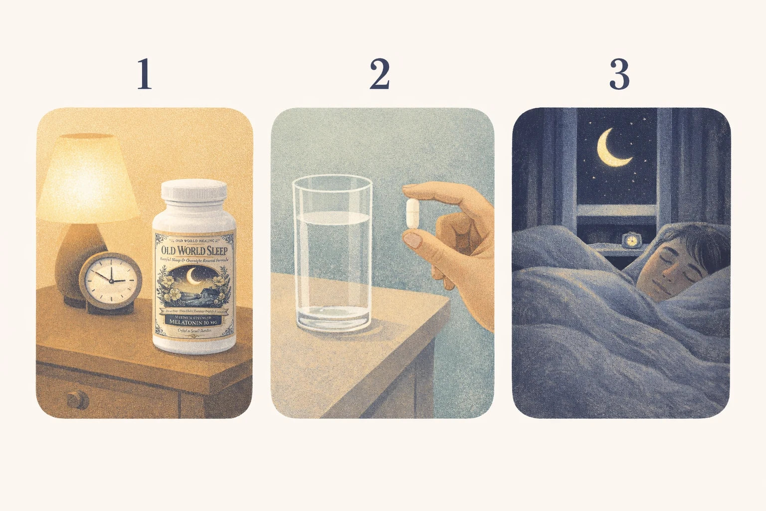 How to take it: bottle at 9:30, capsule with water, room dark