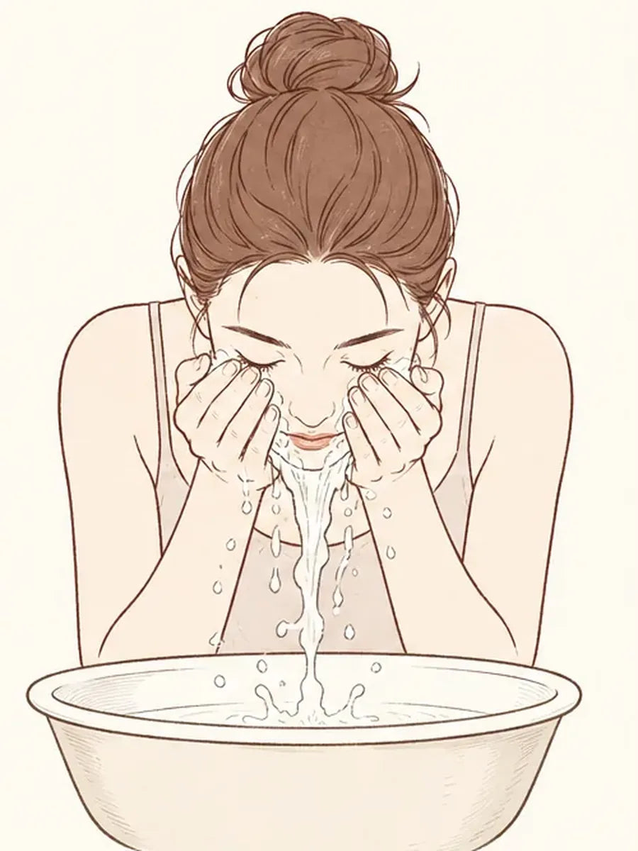 Step one, washing the face at a basin