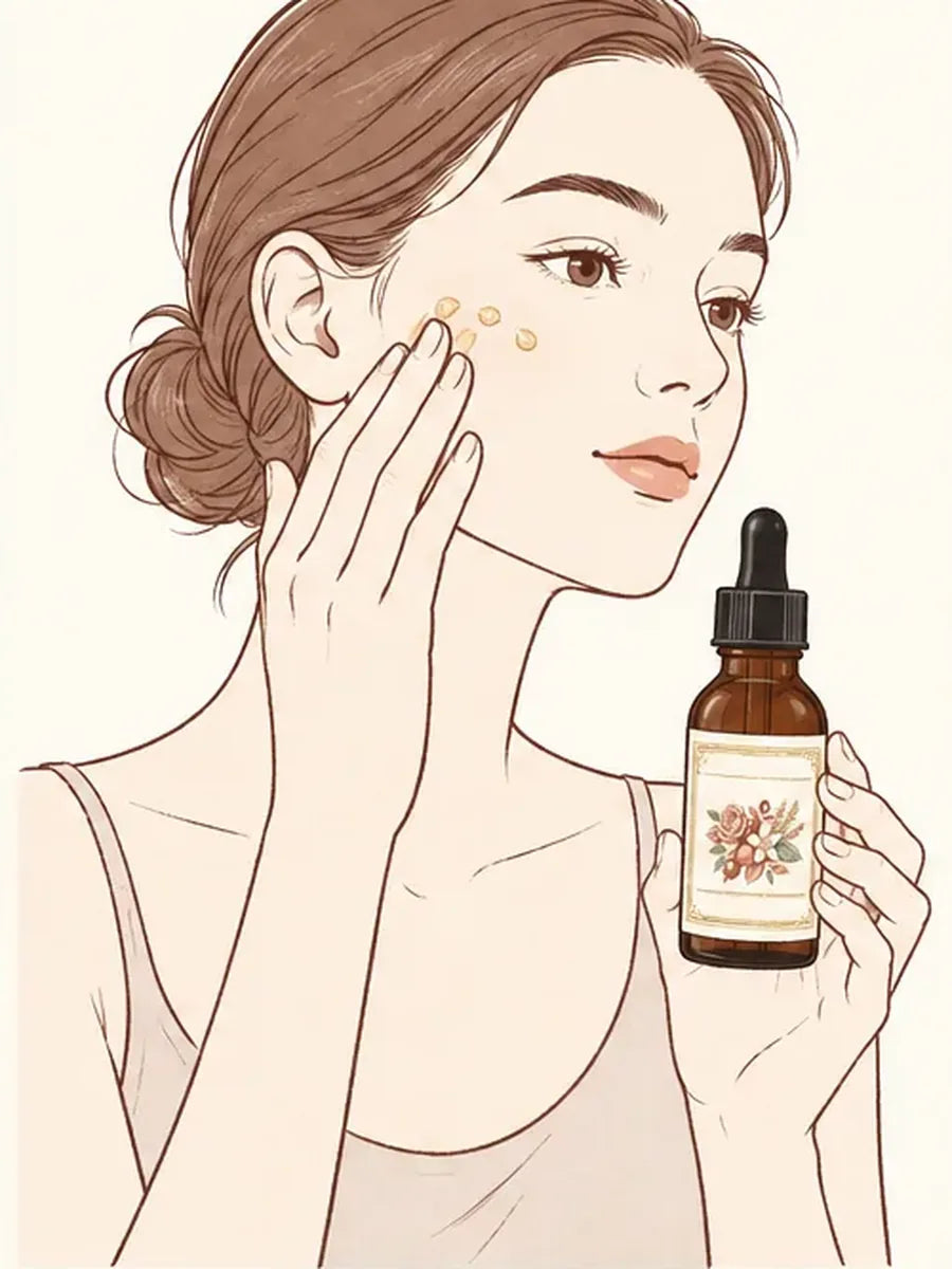 Step two, smoothing the serum across a cheekbone