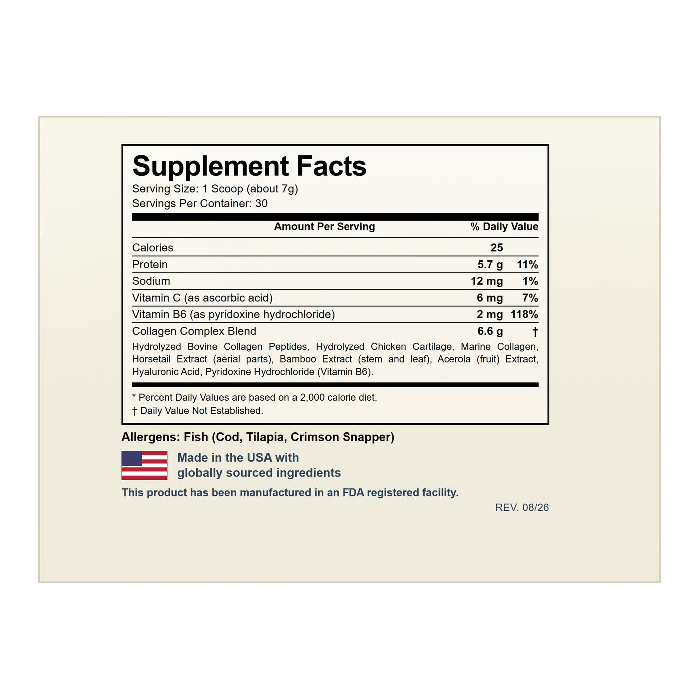 Old World Collagen Supplement Facts panel