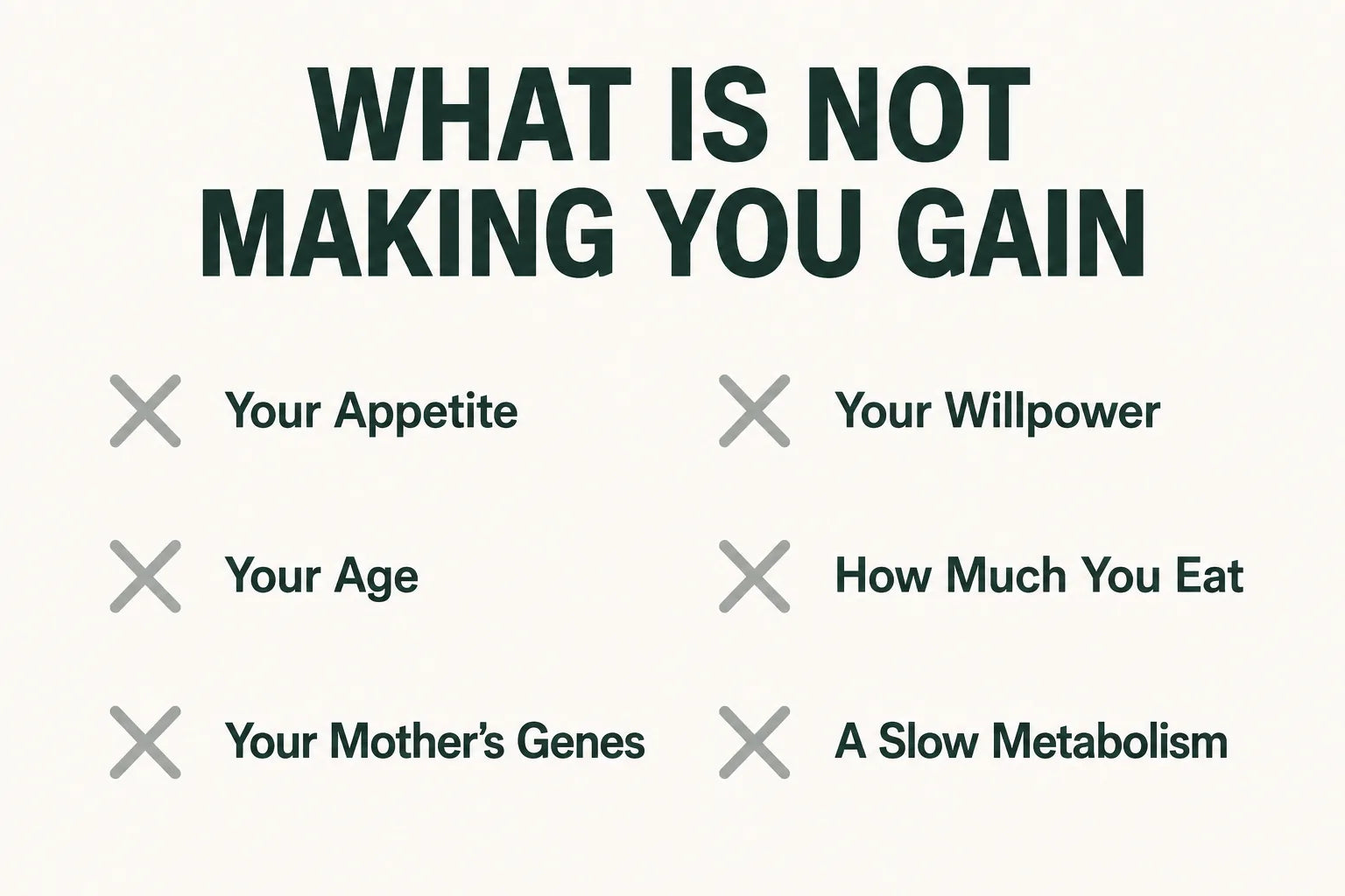 Infographic listing six things that are not making you gain weight