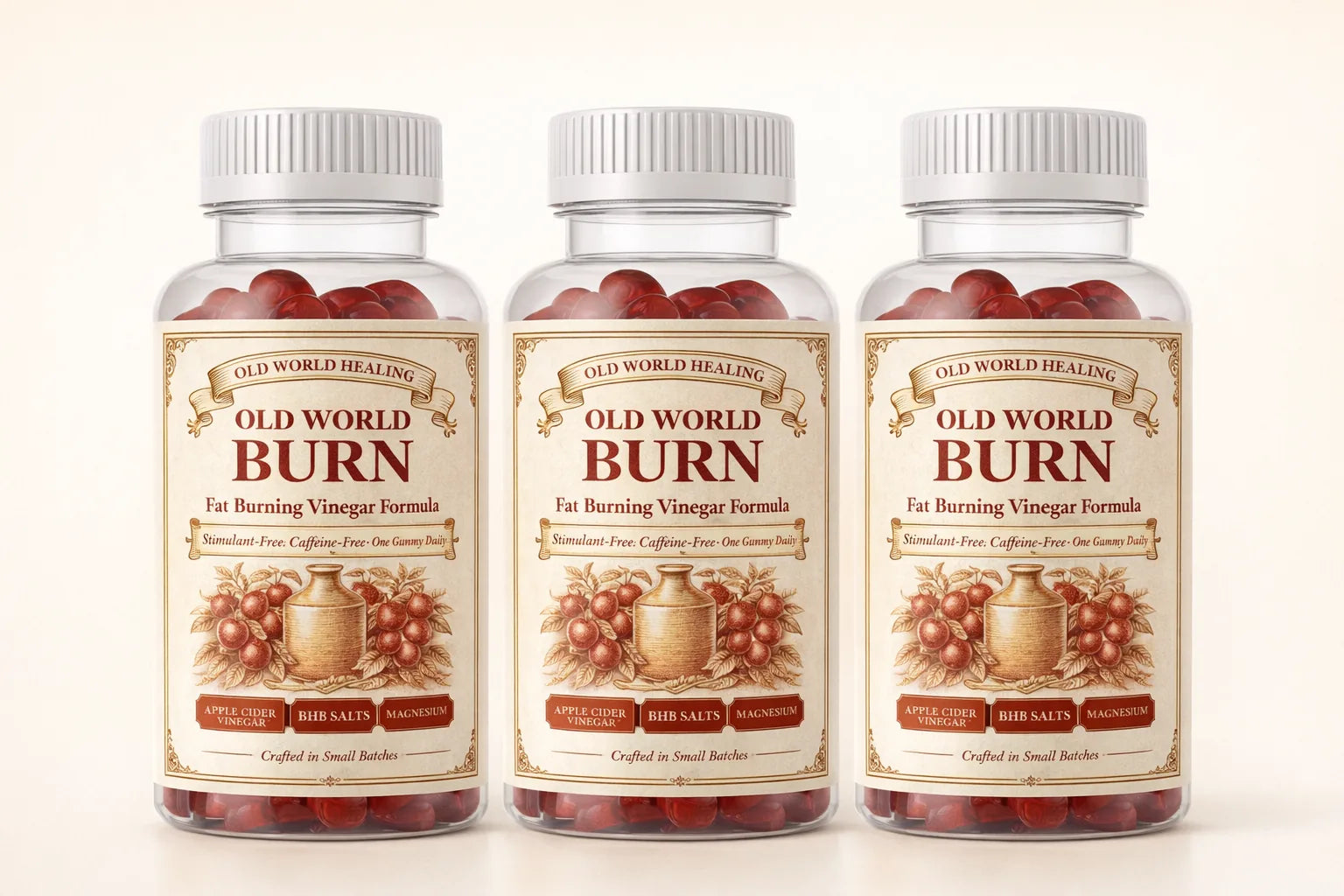 Three jars of Old World Burn in a row