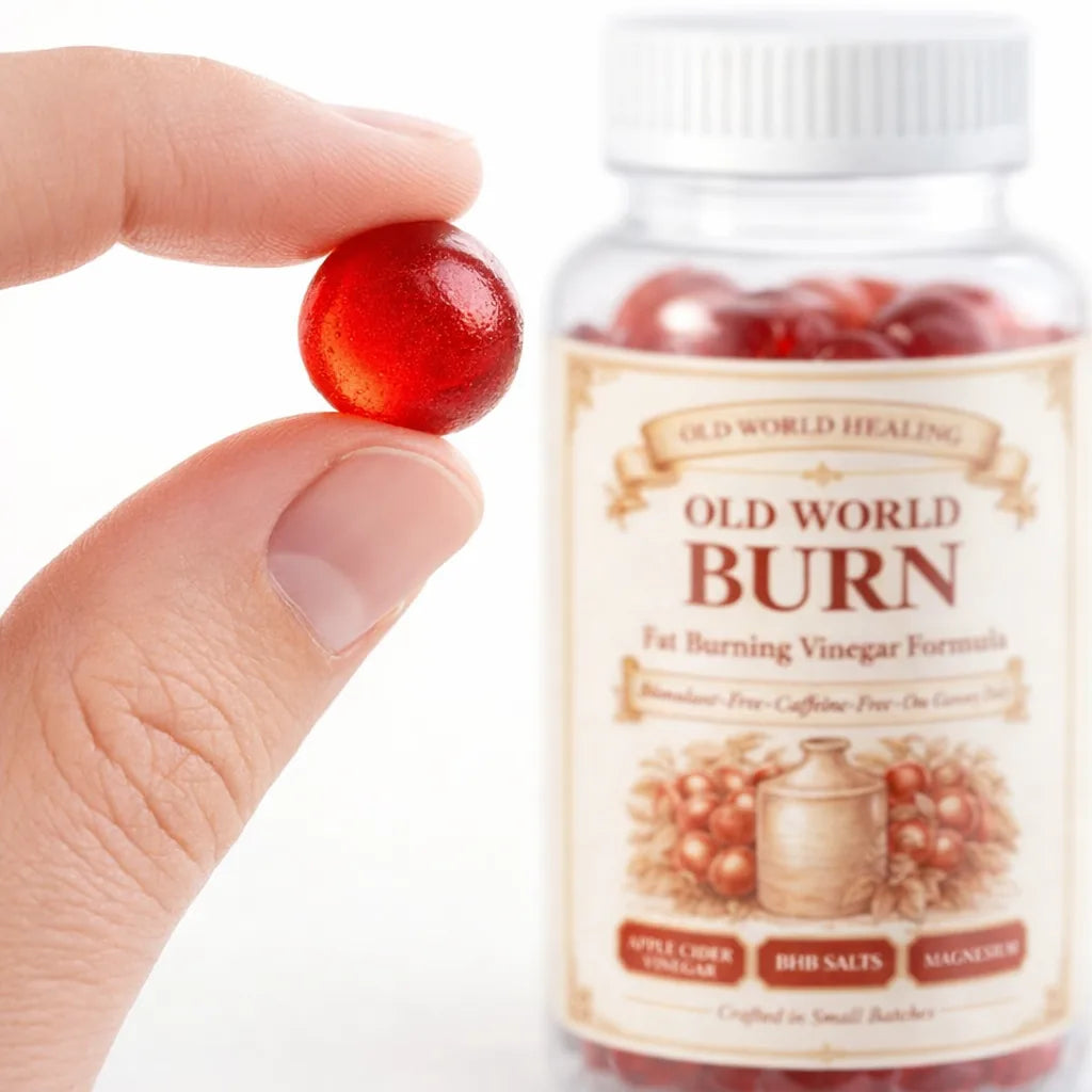 A single Old World Burn gummy held up close