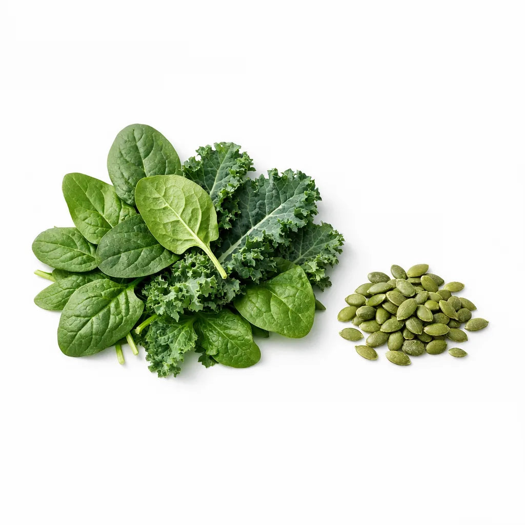 Dark leafy greens and pumpkin seeds
