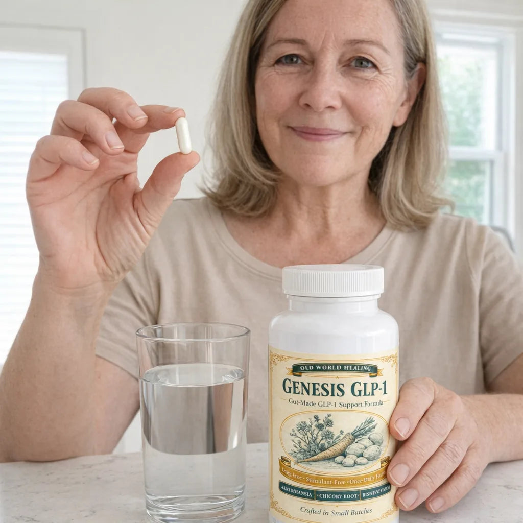 Taking one capsule at the kitchen counter in the morning