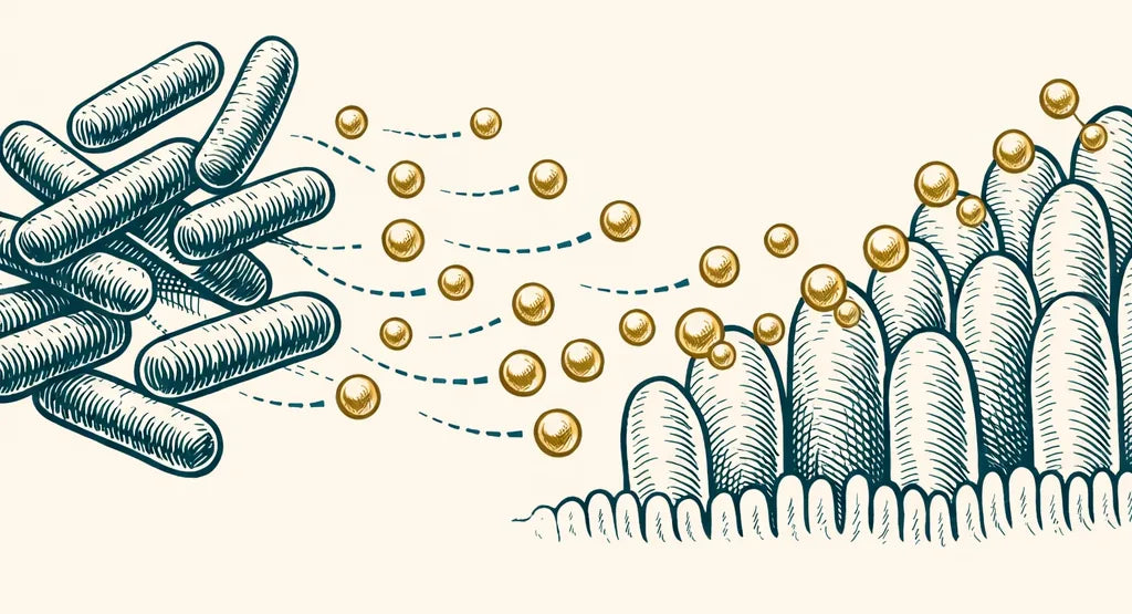 Illustration of Clostridium butyricum producing butyrate