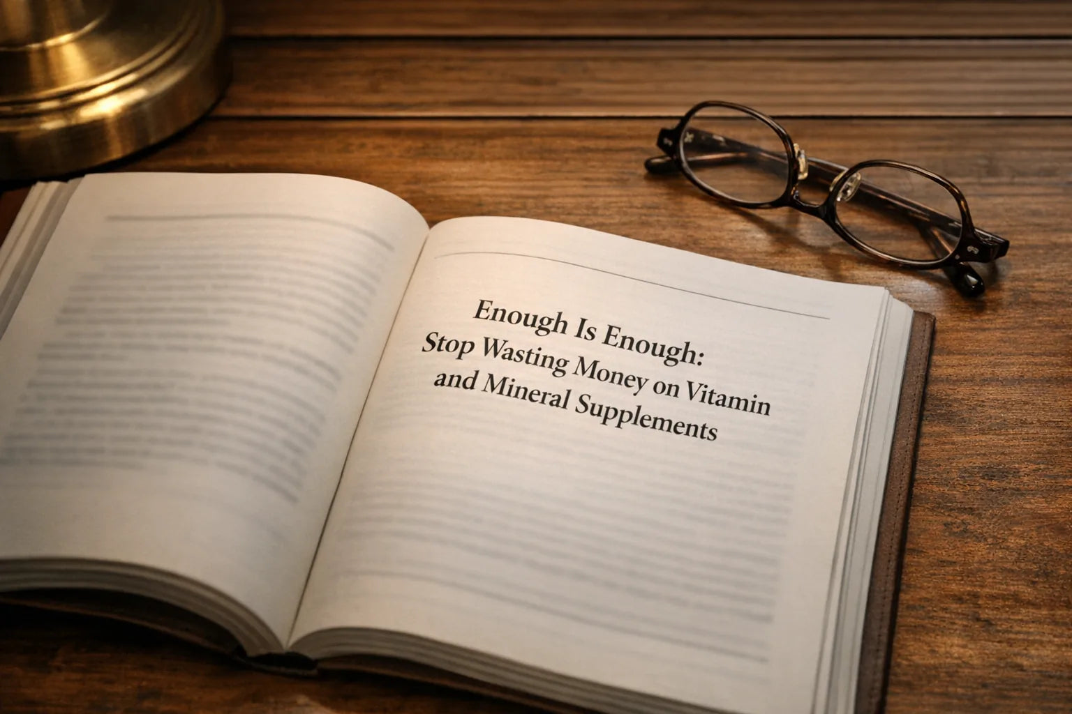 Open medical journal on a desk showing the editorial title Enough Is Enough: Stop Wasting Money on Vitamin and Mineral Supplements