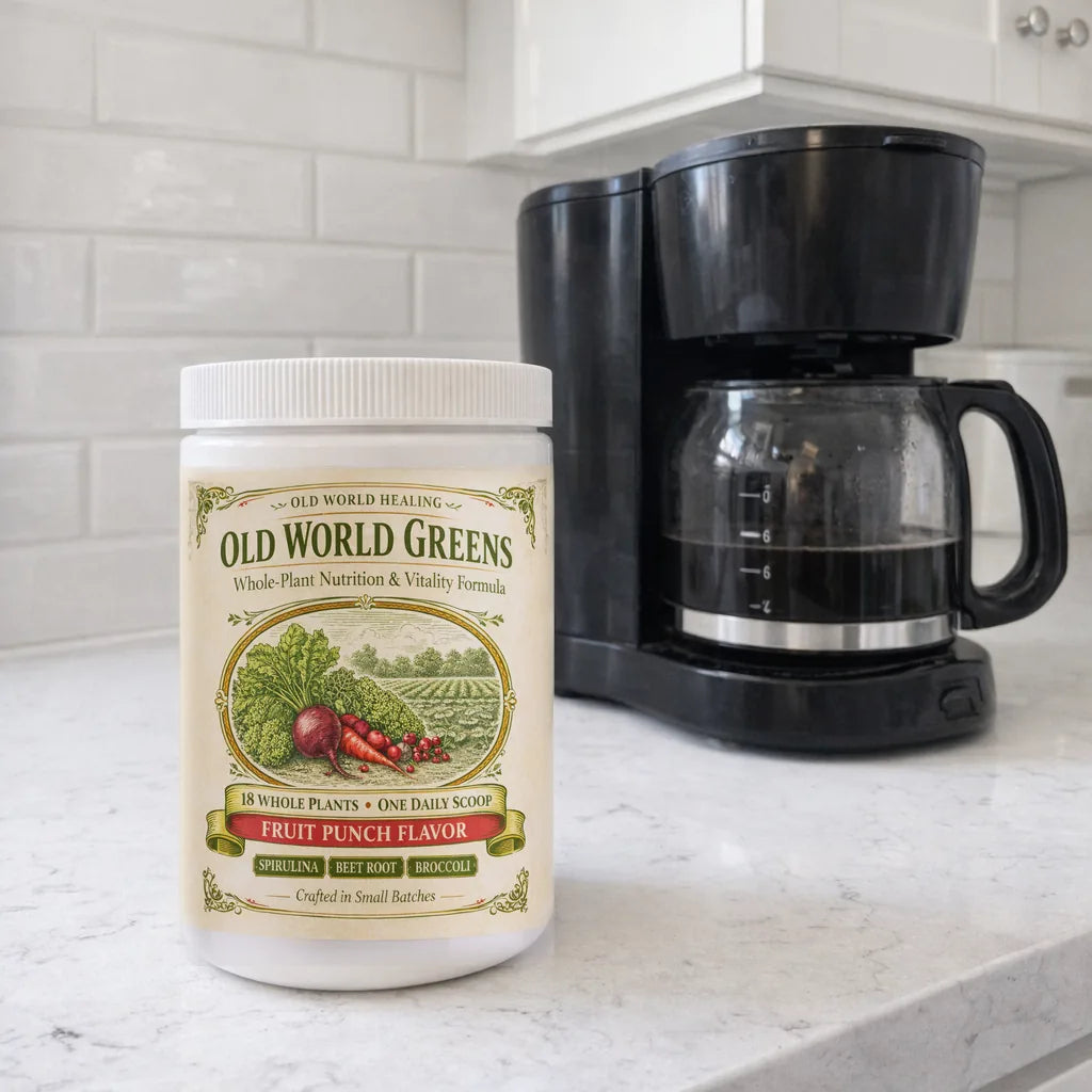 The tub on a kitchen counter beside the coffee maker