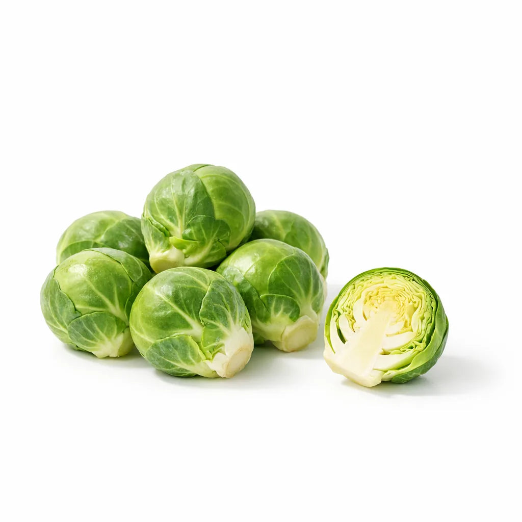 Brussels sprouts, one halved