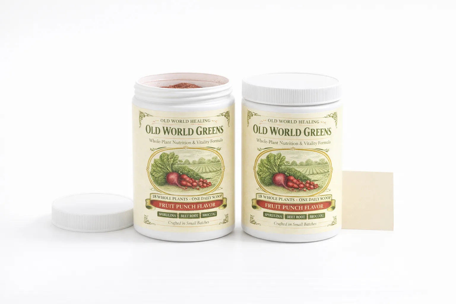 A fresh sealed tub beside a nearly empty one