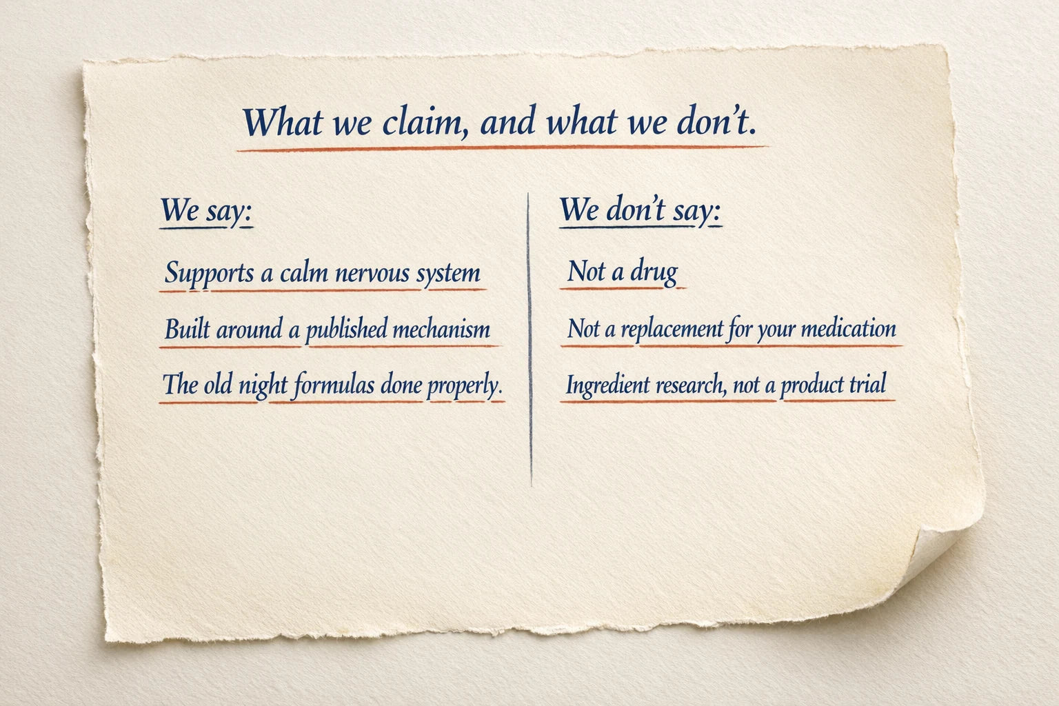 A notepad listing what we claim and what we don't