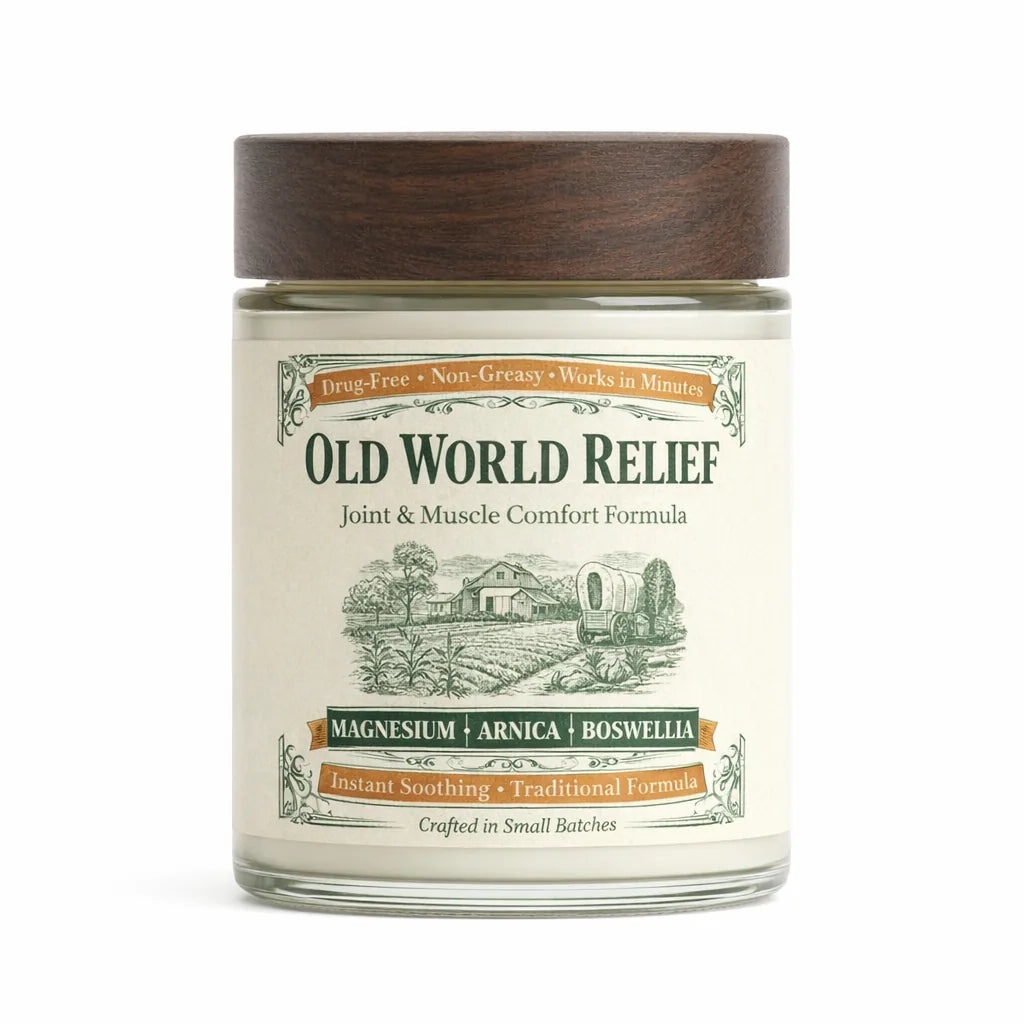 The Old World Relief front label, photographed straight on