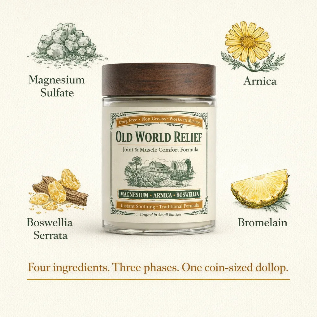 The four ingredients: magnesium sulfate, arnica, boswellia serrata and bromelain