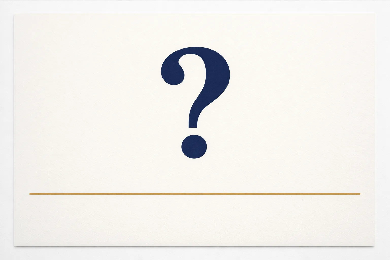 Simple question mark section header graphic in navy on a warm cream background
