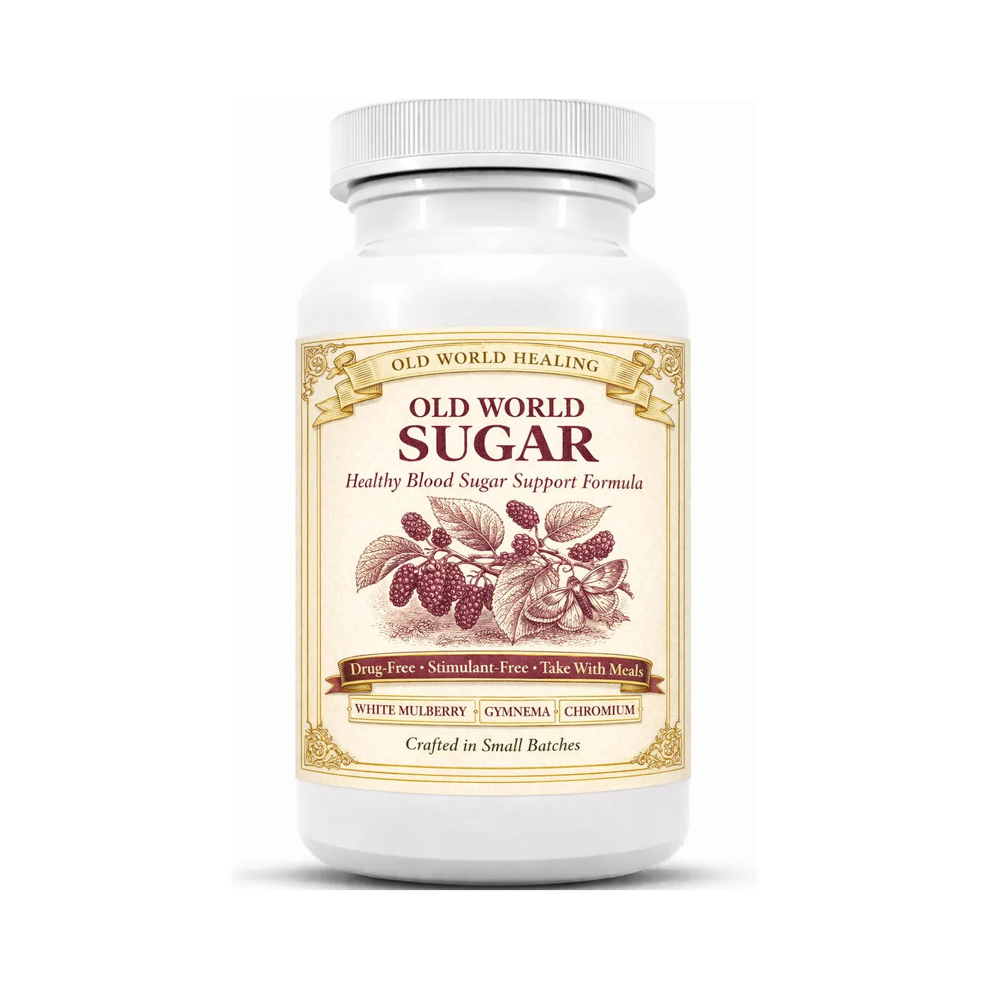 Old World Sugar bottle on a white background