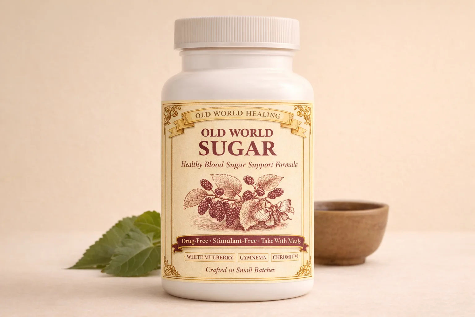 Old World Sugar on warm cream with a mulberry leaf