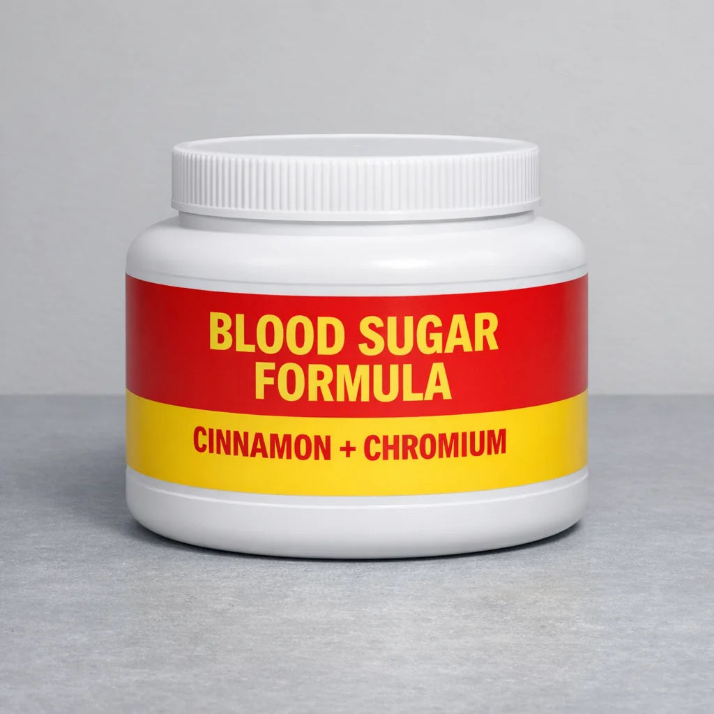 A generic cinnamon and chromium blood sugar tub, not our product
