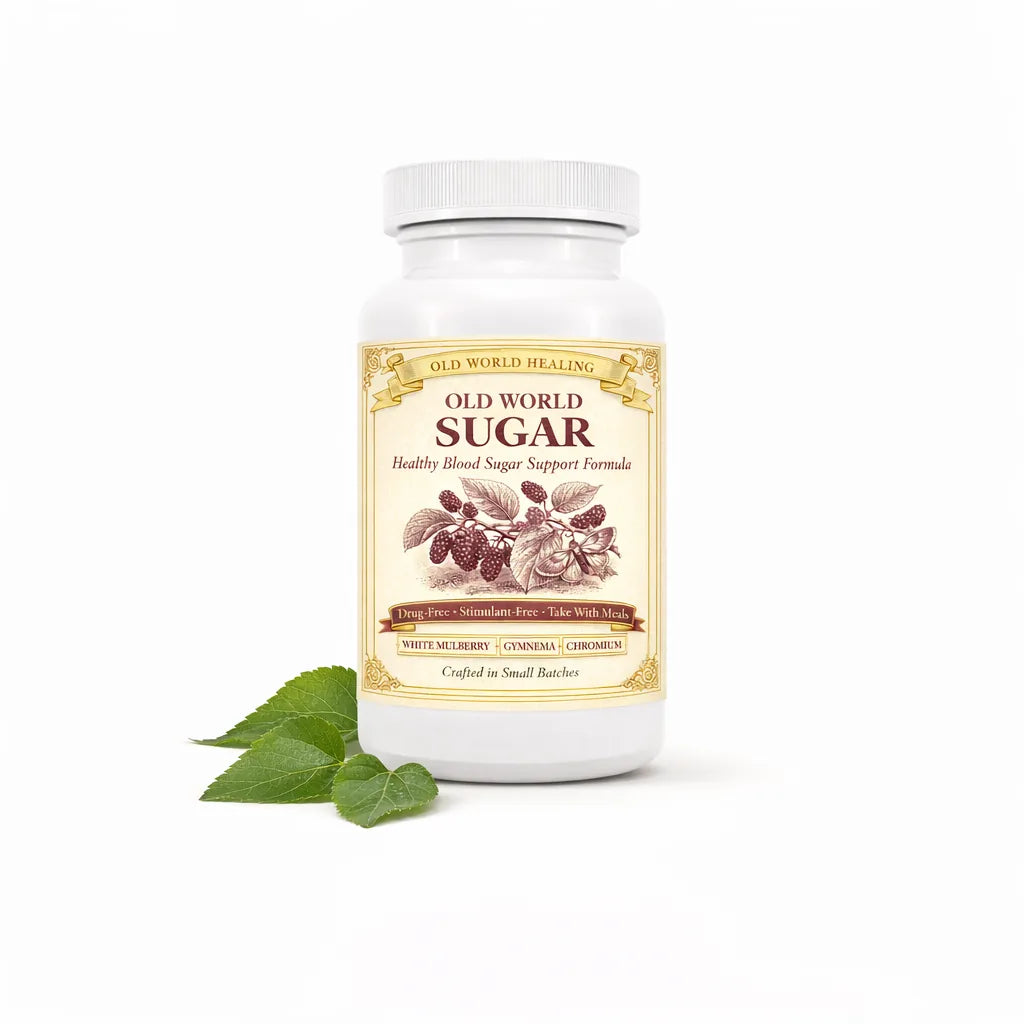 Old World Sugar with mulberry leaves at the base