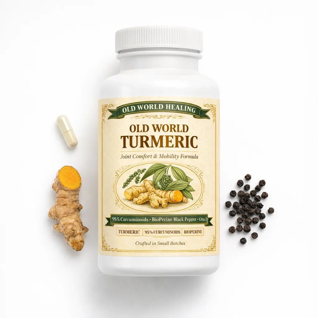 What arrives: bottle, capsule, turmeric root and peppercorns