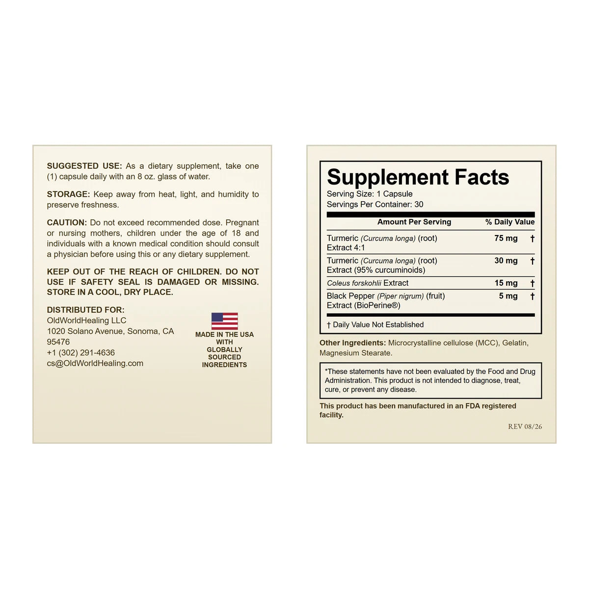 Supplement Facts and label panel